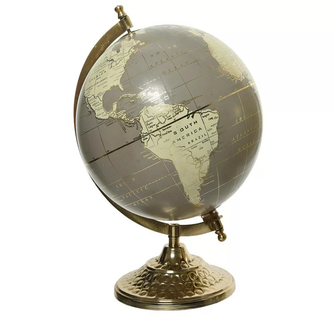 Globus Grau Gold Weltkugel mit Ständer Standglobus Geografische Karte Ø 20c günstig online kaufen