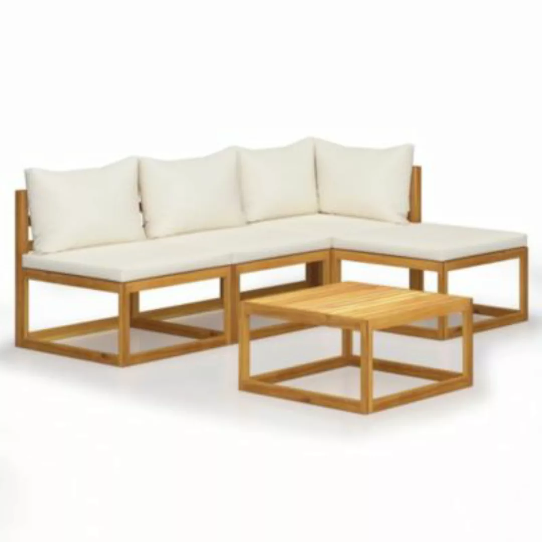 5-tlg. Garten-lounge-set Mit Auflagen Creme Massivholz Akazie günstig online kaufen