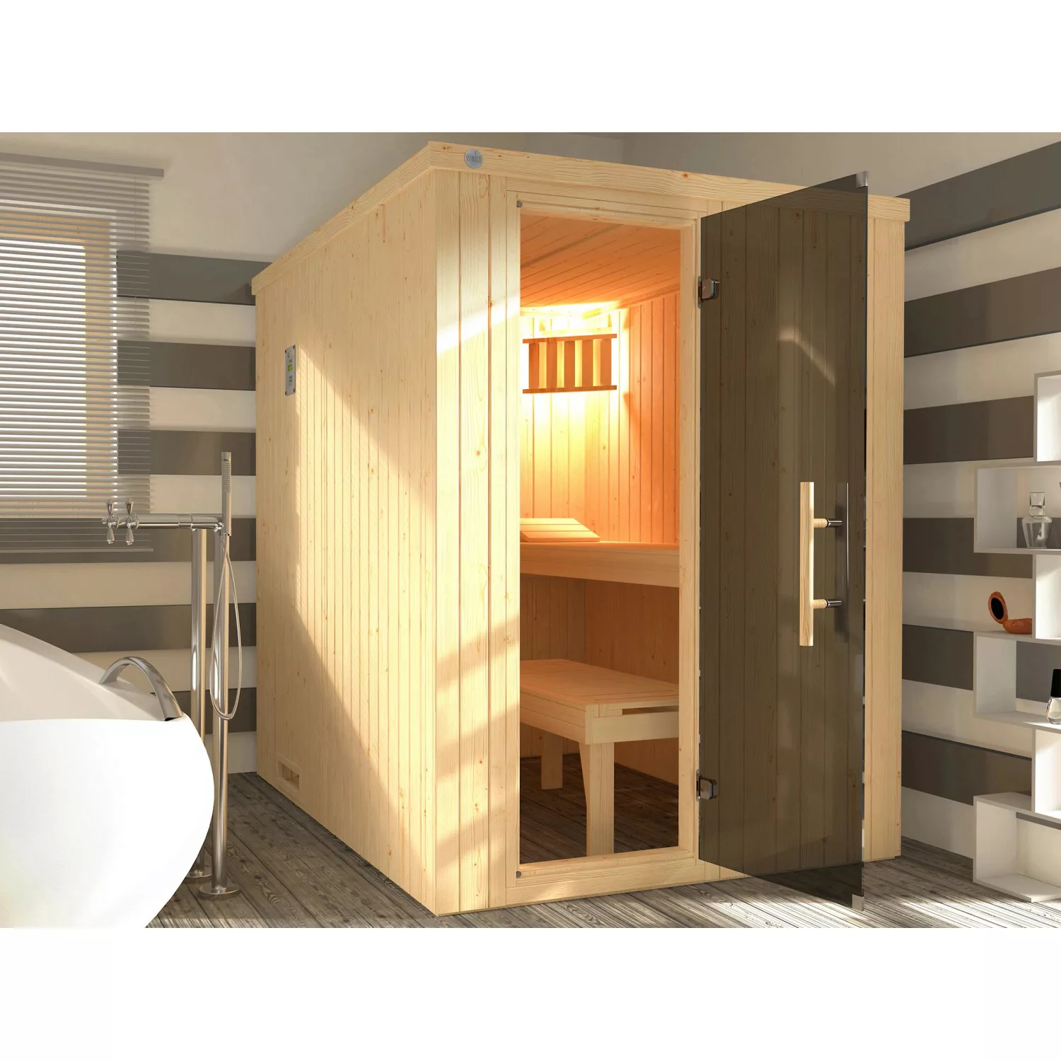 weka Sauna »Elementsauna KAARINA 1«, platzsparende Nischensauna, moderne Ga günstig online kaufen