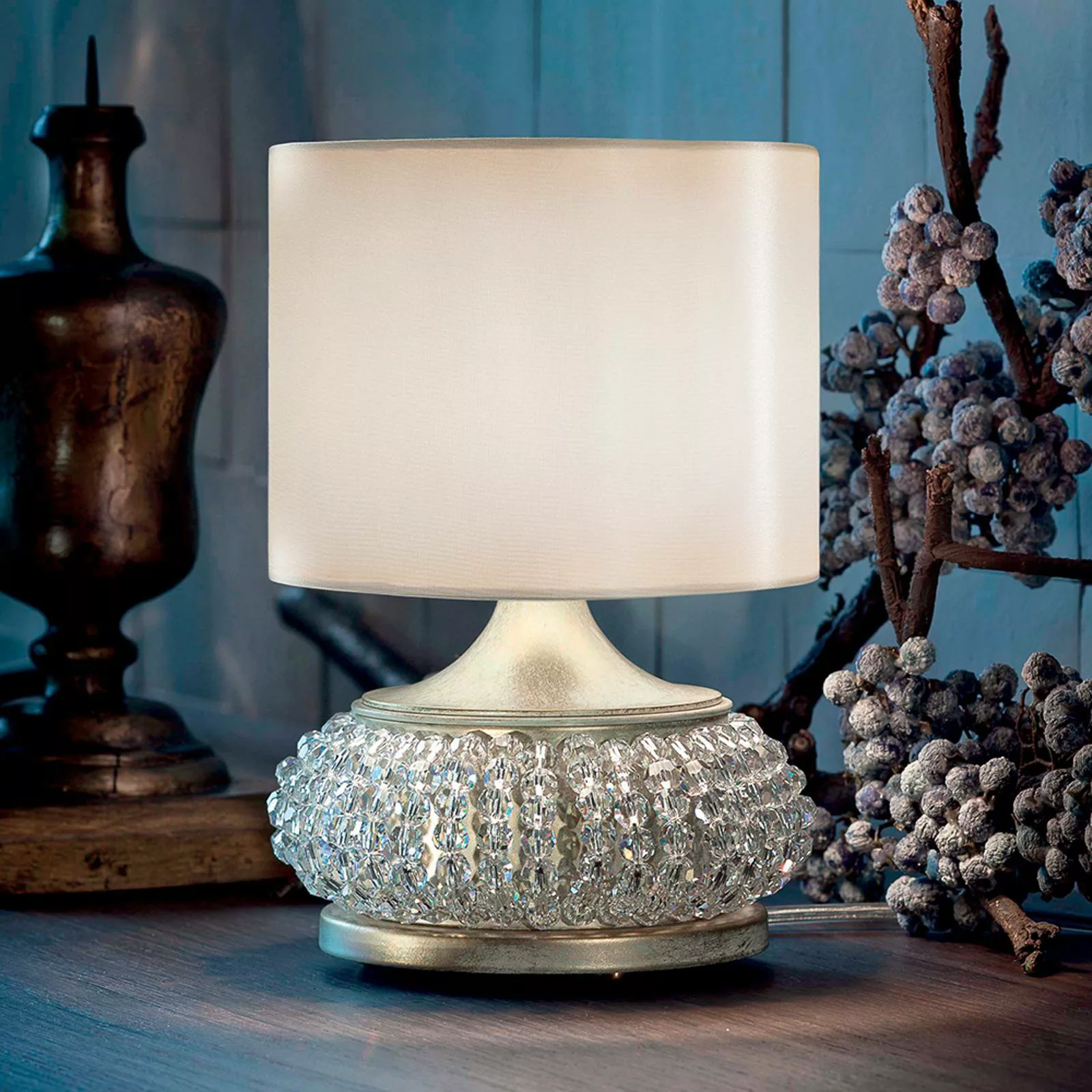 Tischlampe Galà 22cm elfenbein/gold, Kristallglas günstig online kaufen