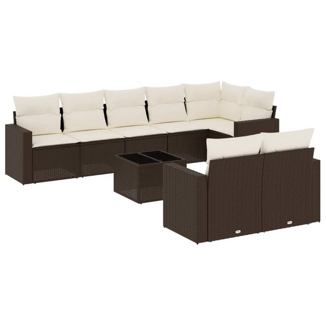 vidaXL Sofaelement 9-tlg. Garten-Sofagarnitur mit Kissen Braun Poly Rattan günstig online kaufen