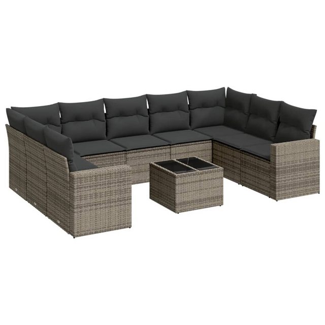 vidaXL Sofaelement 10-tlg. Garten-Sofagarnitur mit Kissen Grau Poly Rattan günstig online kaufen