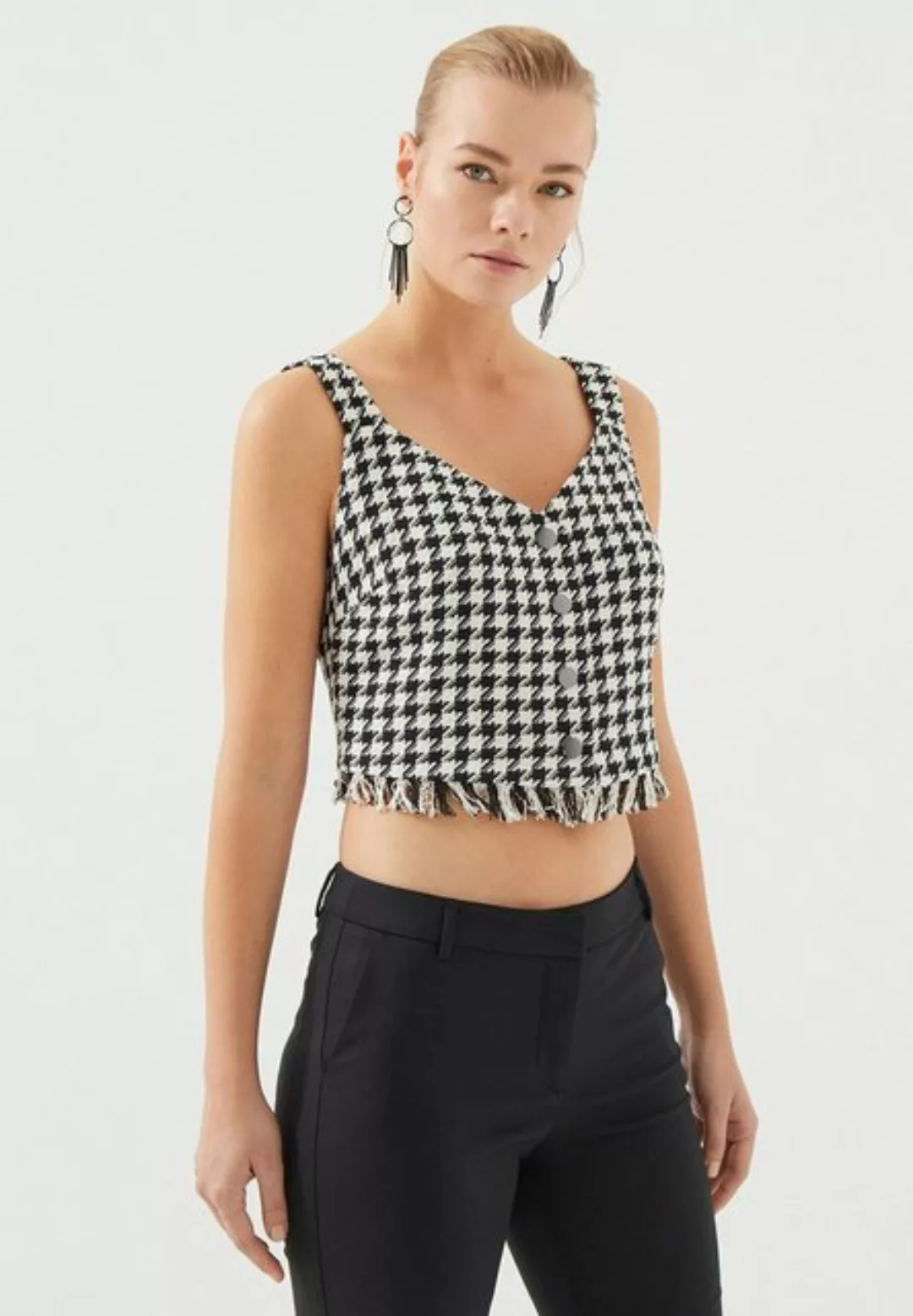 Just Like You Crop-Top mit Knopfleiste vorne und V-Ausschnitt günstig online kaufen