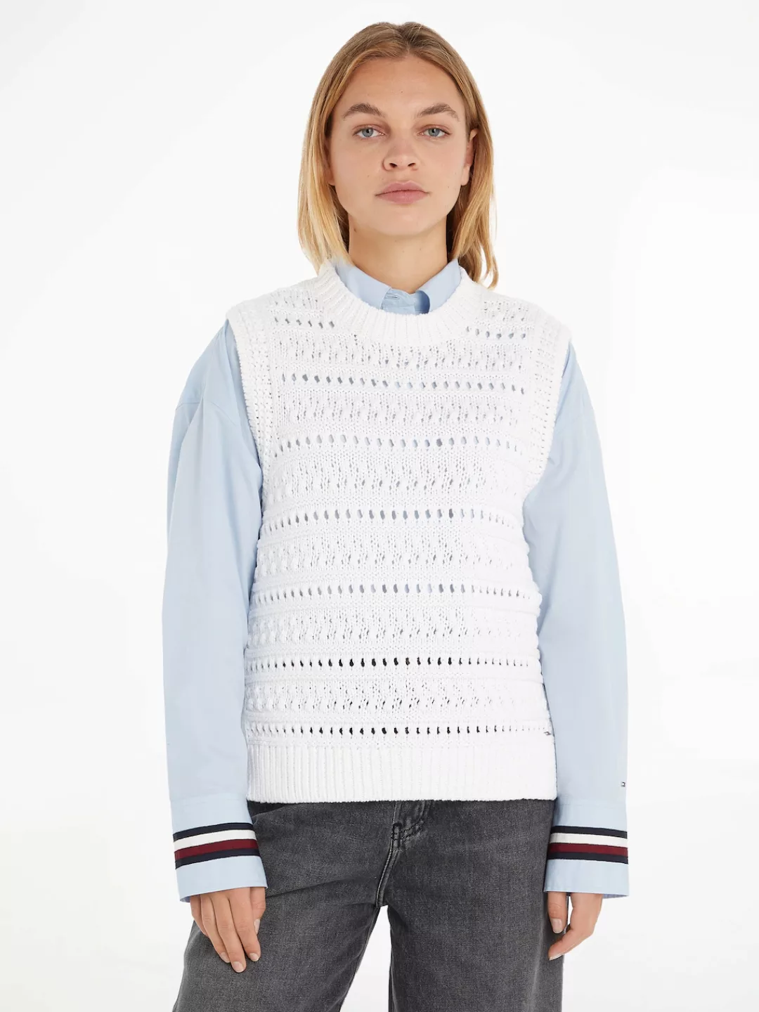 Tommy Hilfiger Pullunder CROCHET C-NK SWEATER VEST in angesagter Häkeloptik günstig online kaufen