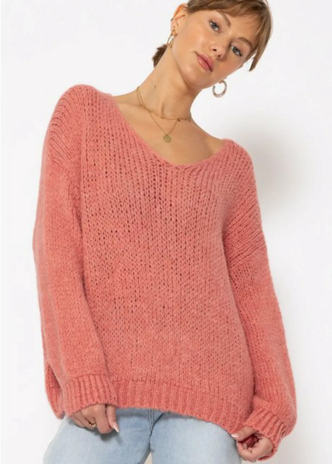 SASSYCLASSY Strickpullover Oversize Pullover Damen mit V-Ausschnitt Elegant günstig online kaufen