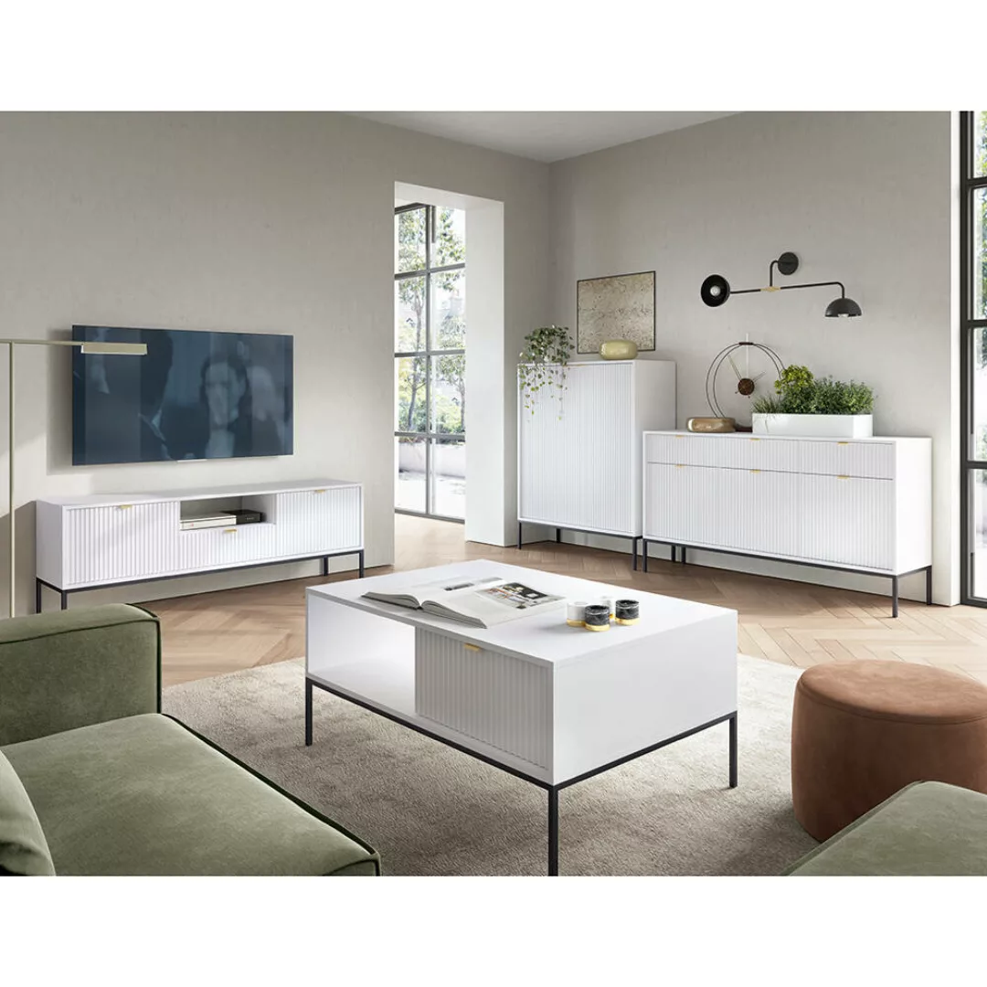 Wohnmöbel Set weiß, Fußgestell schwarz, NEWCASTLE-160, 4-teilig inkl. Couch günstig online kaufen