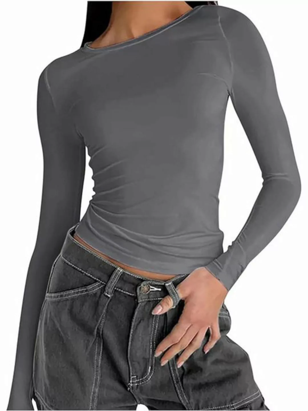 KIKI T-Shirt Langarmshirt Damen eng, Long Sleeve, Crop Tops Damen Langarm günstig online kaufen