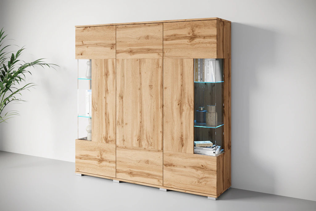 INOSIGN Highboard "Kenia", Modernes Highboard, mit Glastüren, Breite 135 cm günstig online kaufen