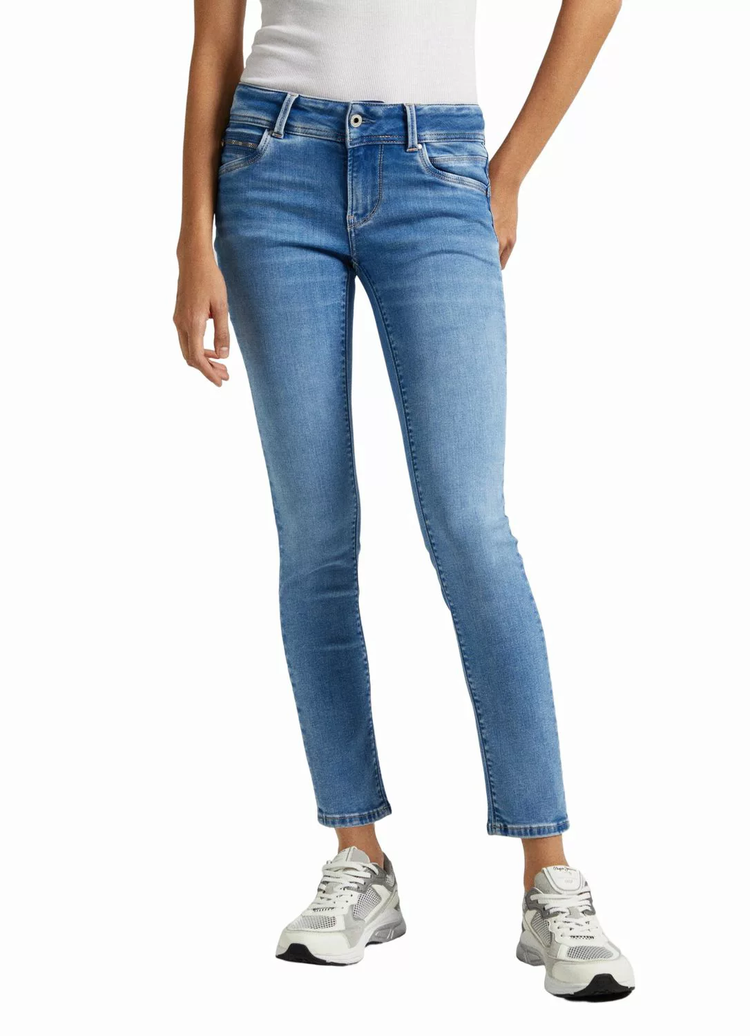 Pepe Jeans Damen Jeans SLIM JEANS LW - Slim Fit - Blau - Light Powerflex Wi günstig online kaufen