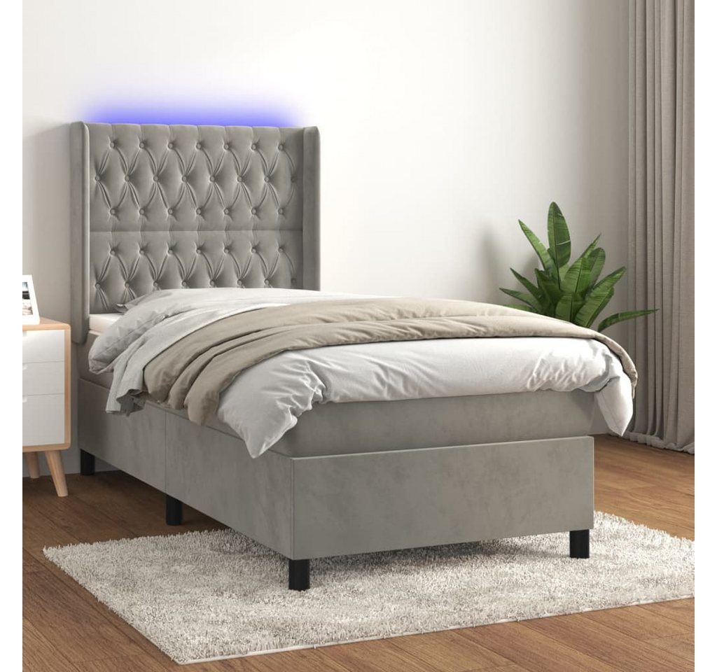 vidaXL Boxspringbett Boxspringbett mit Matratze LED Hellgrau 100x200 cm Sam günstig online kaufen