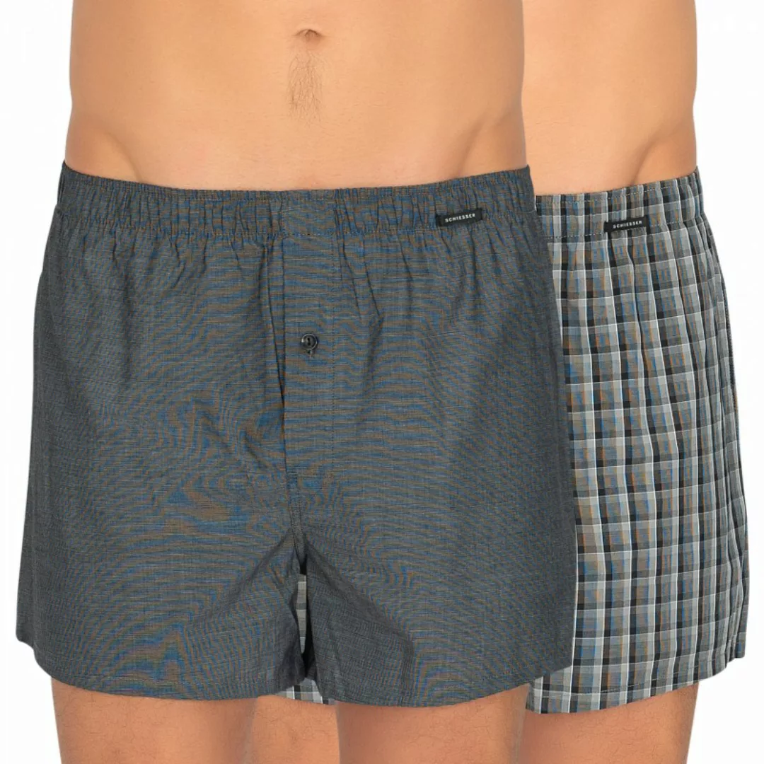 Schiesser 2-er Set Boxershorts Grau & Grau kariert günstig online kaufen