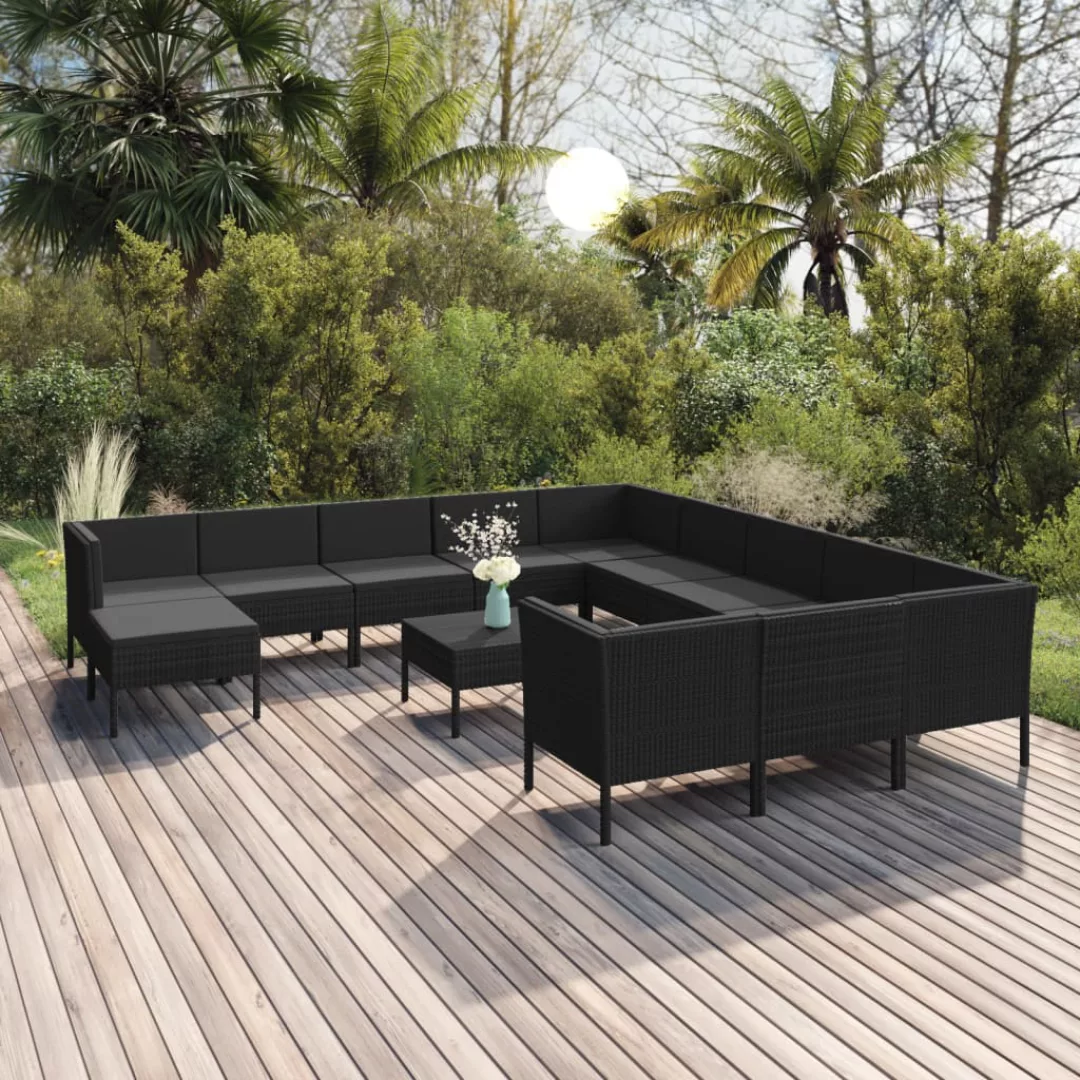 13-tlg. Garten-lounge-set Mit Auflagen Poly Rattan Schwarz günstig online kaufen