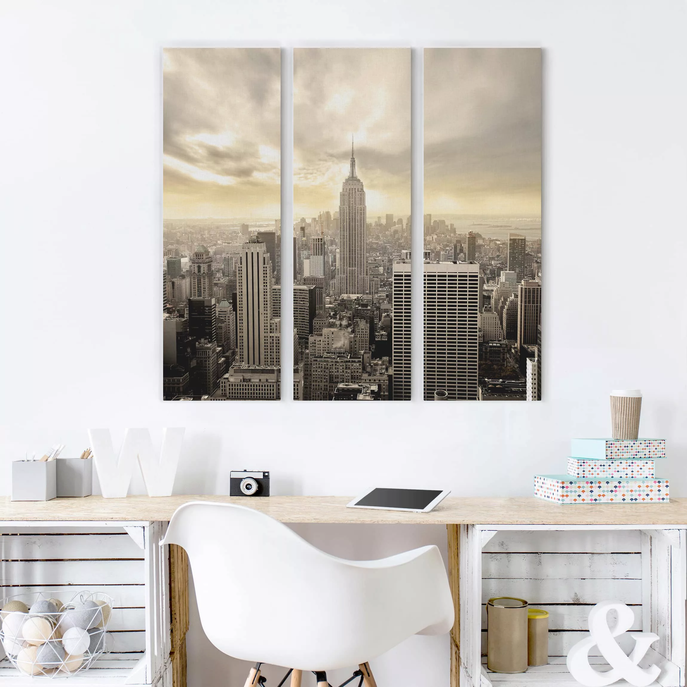 3-teiliges Leinwandbild Architektur & Skyline - Quadrat Manhattan Dawn günstig online kaufen