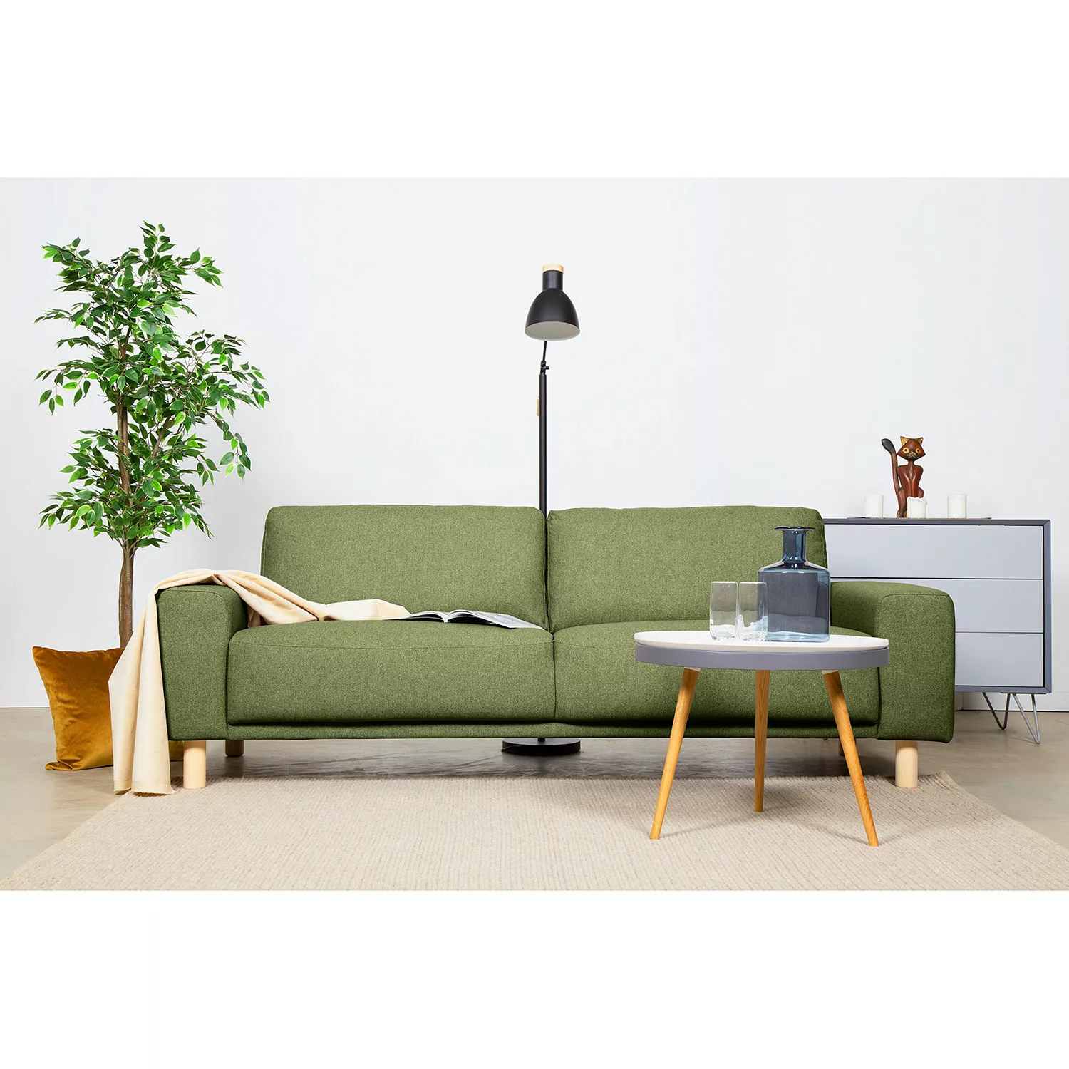 home24 Mørteens Sofa Kotila 3-Sitzer Olivgrün Polyester 228x82x92 cm (BxHxT günstig online kaufen