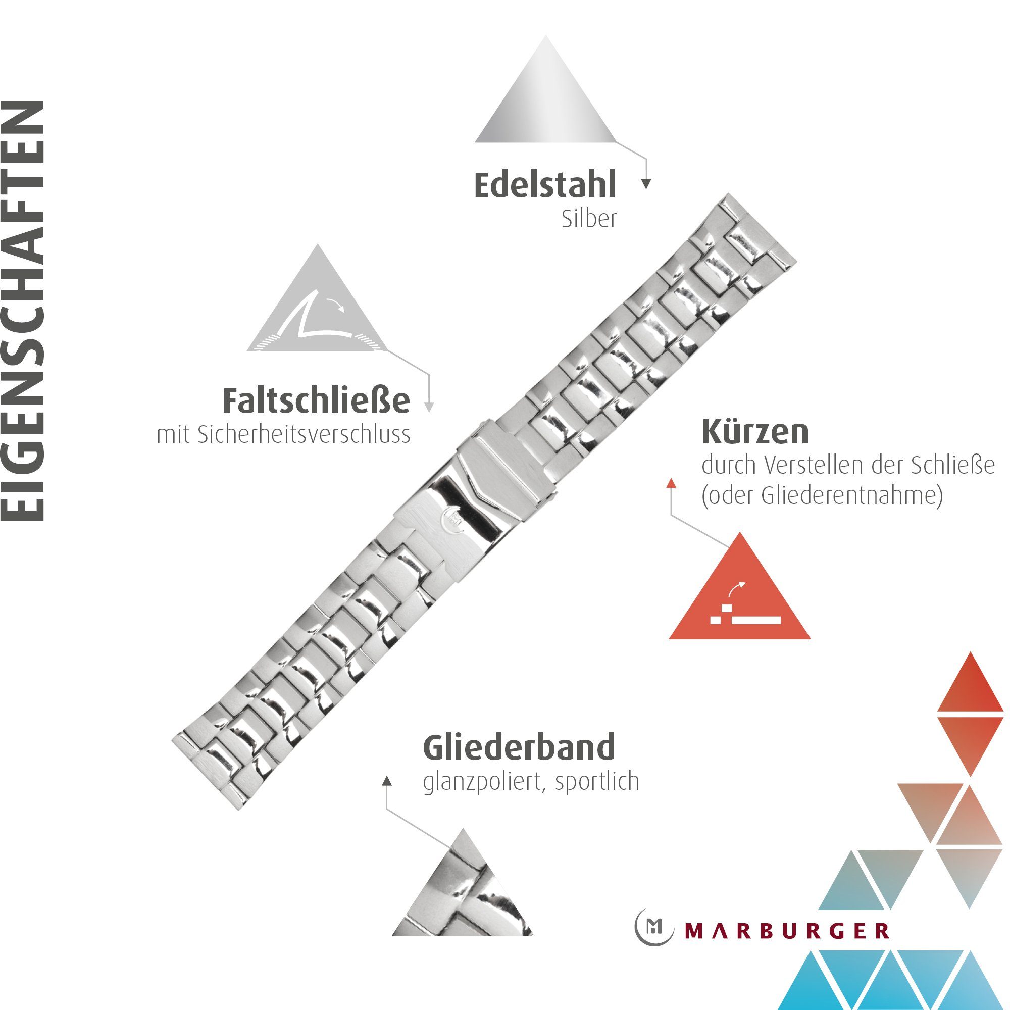 MARBURGER Uhrenarmband 24mm Edelstahl Silber günstig online kaufen