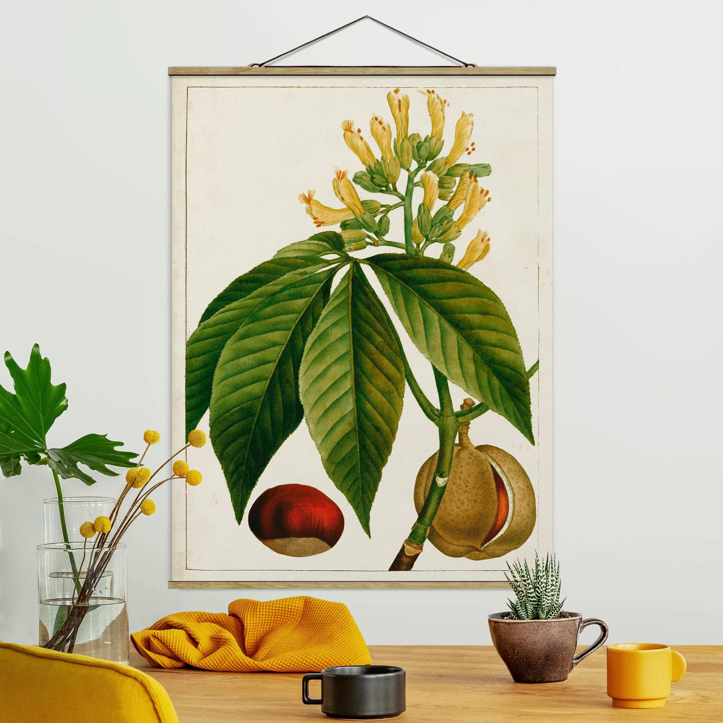 Stoffbild Blumen mit Posterleisten - Hochformat Tableau Blatt Blüte Frucht günstig online kaufen