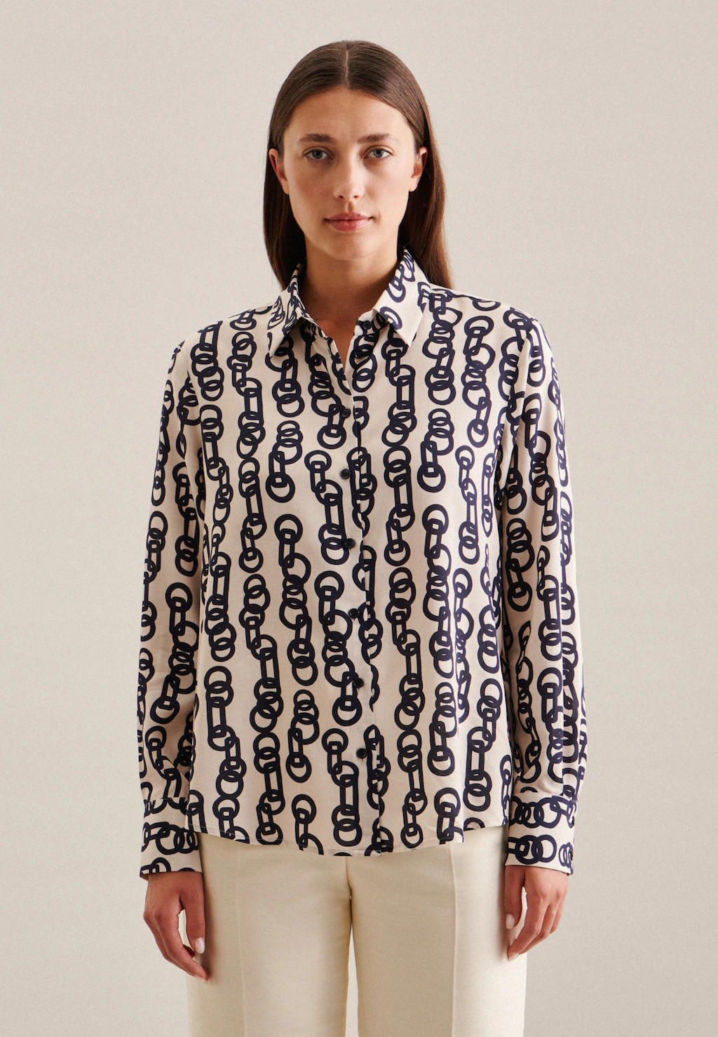 seidensticker Hemdbluse "Schwarze Rose", Langarm Kragen Kettenprint günstig online kaufen