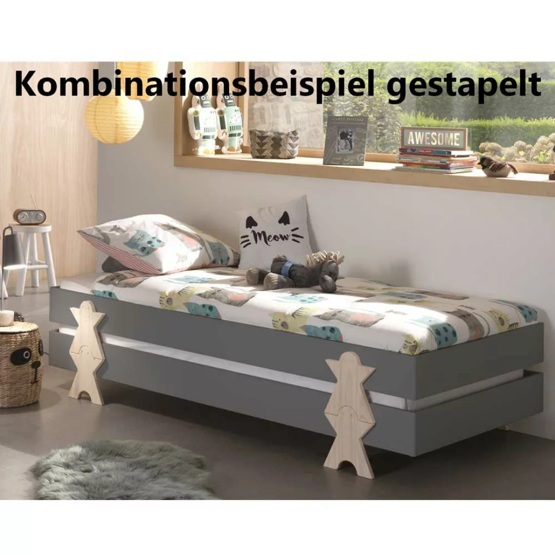 Kinder Stapelbett in Grau und Kiefer 28 cm Einstiegshöhe günstig online kaufen