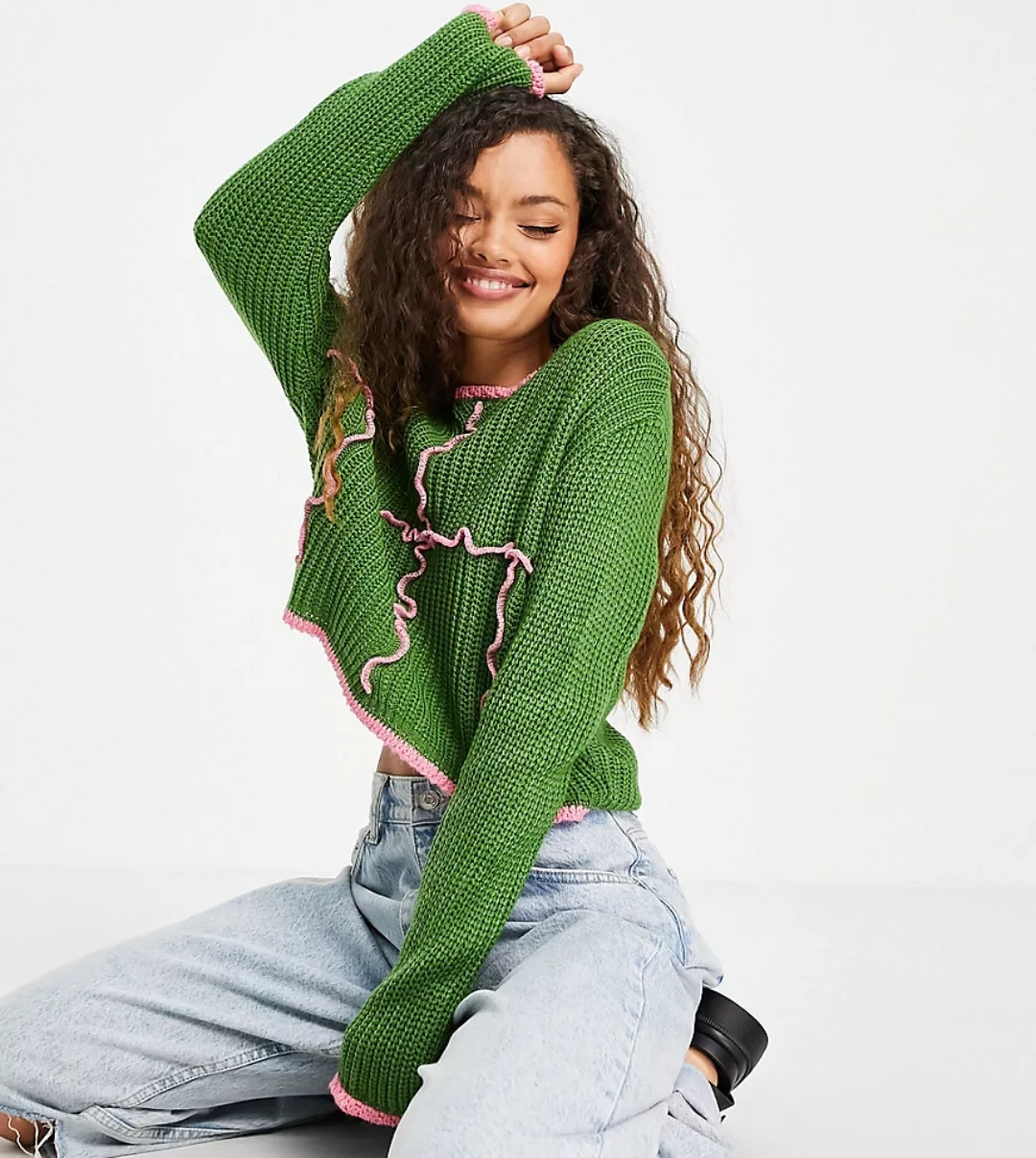 ASOS DESIGN Petite – Pullover in Grün mit Kontrastnaht günstig online kaufen