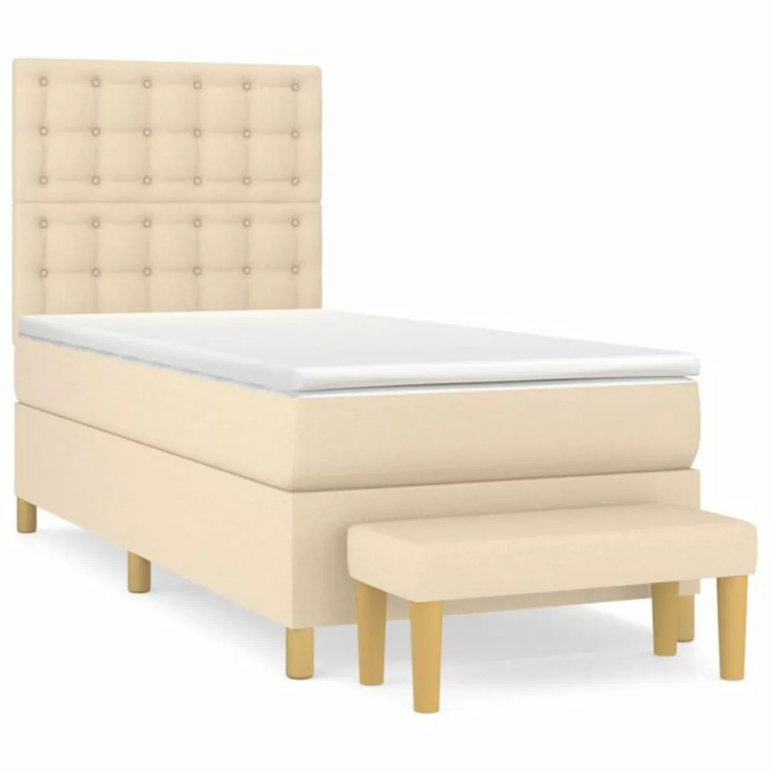 vidaXL Boxspringbett Boxspringbett mit Matratze Creme 90x200 cm Stoff Bett günstig online kaufen