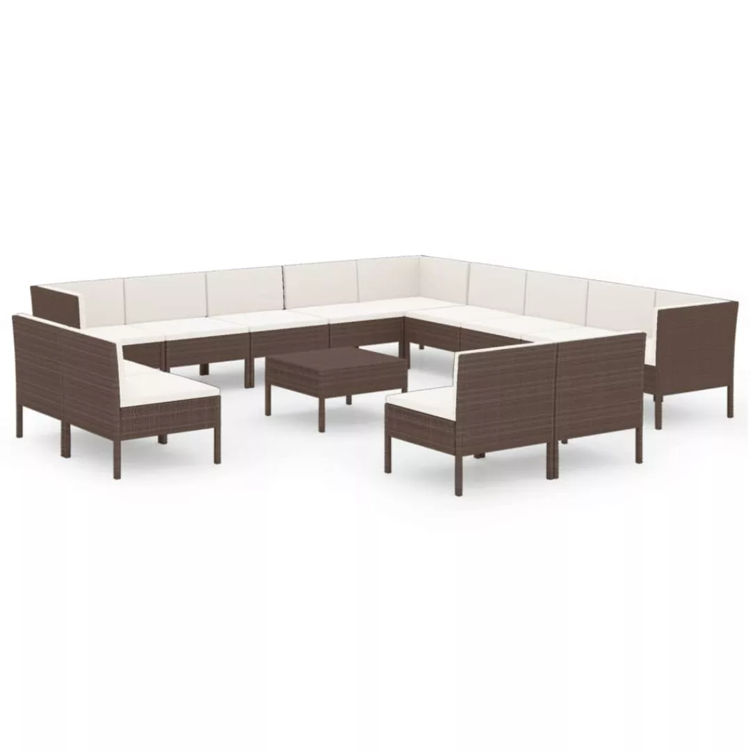 14-tlg. Garten-lounge-set Mit Auflagen Poly Rattan Braun günstig online kaufen