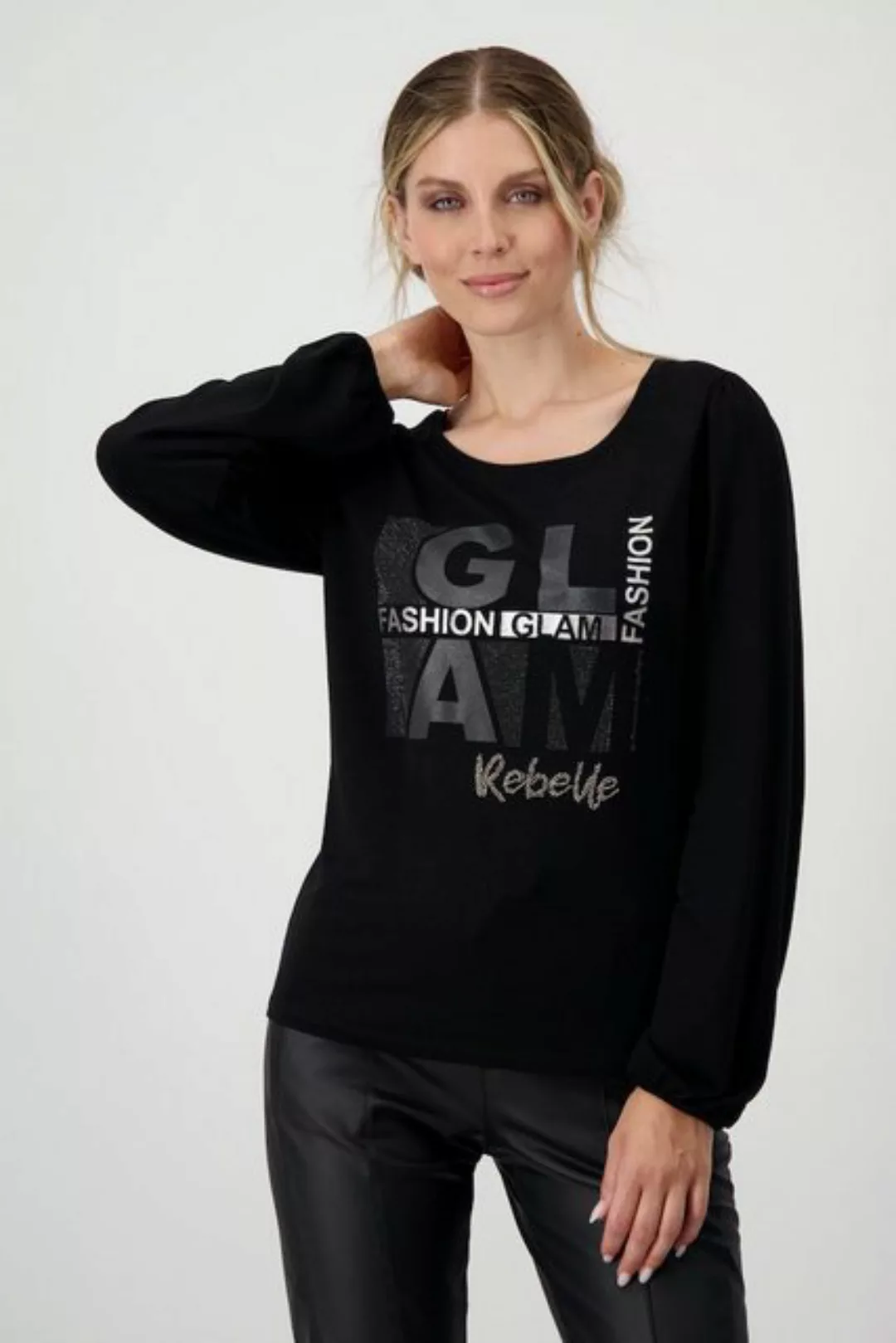 Monari Langarmshirt mit Glitzerschrift günstig online kaufen