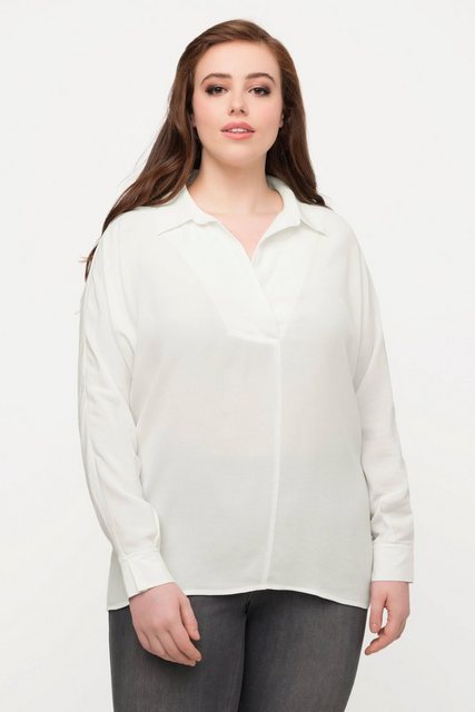 Ulla Popken Satinbluse Bluse Saumschlitz Oversized Hemdkragen Langarm günstig online kaufen