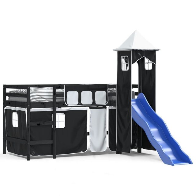 vidaXL Kinderbett Kinderhochbett mit Turm Weiß Schwarz 90x190 cm Kiefernhol günstig online kaufen