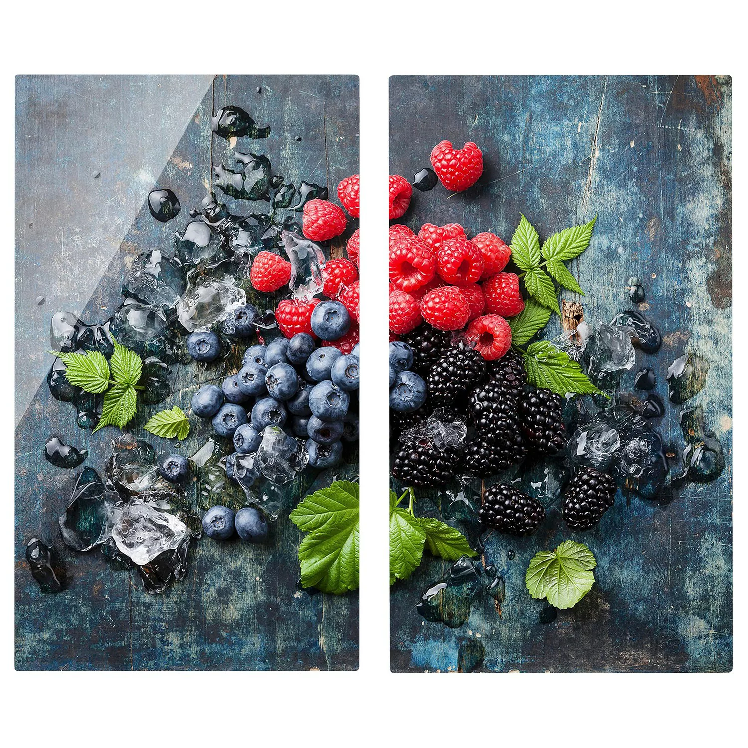 2-teilige Herdabdeckplatte Glas Kulinarisch Beerenmischung mit Eiswürfeln H günstig online kaufen