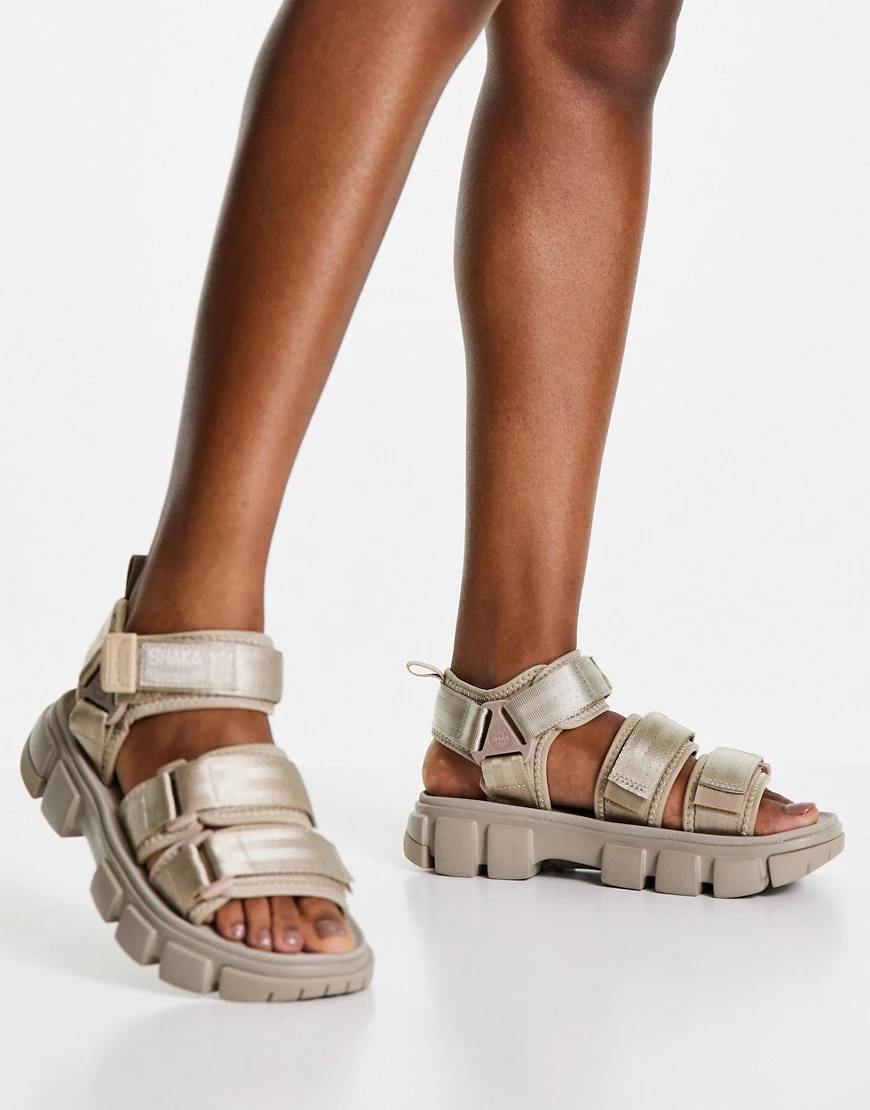 Shaka – Neo Bungy SF – Flache Sandalen in Taupe mit zweifachem Riemen-Neutr günstig online kaufen