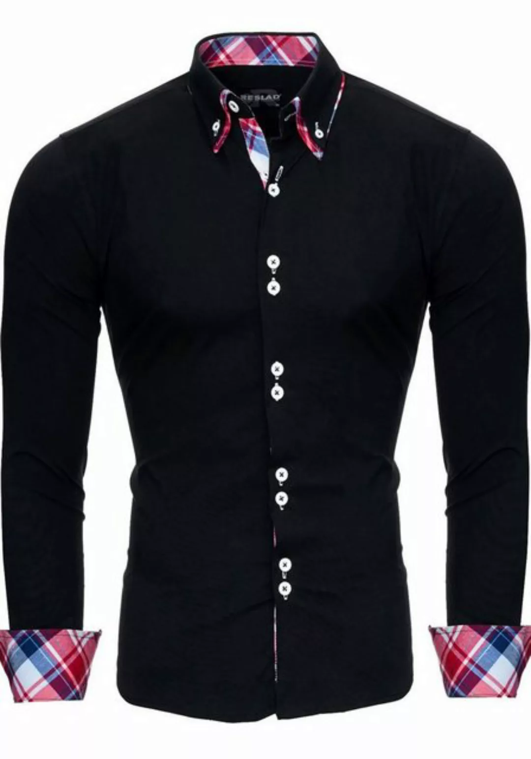Reslad Langarmhemd Reslad Herren Hemd Button-Down Slim Fit Kontrast Langarm günstig online kaufen