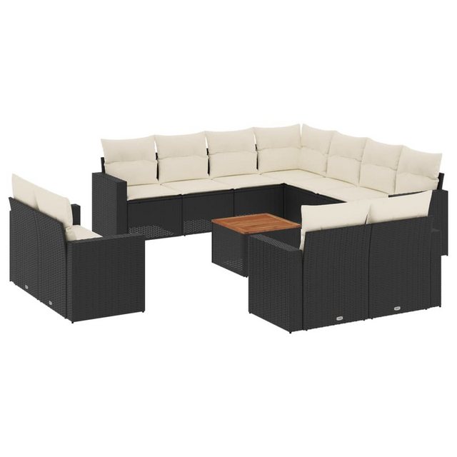 vidaXL Sofaelement 13-tlg. Garten-Sofagarnitur mit Kissen Schwarz Poly Ratt günstig online kaufen