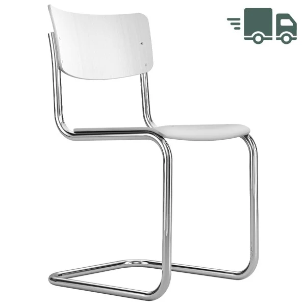 THONET S 43 | Weiß decklackiert | Stahlrohr-Freischwinger | Gestell verchro günstig online kaufen