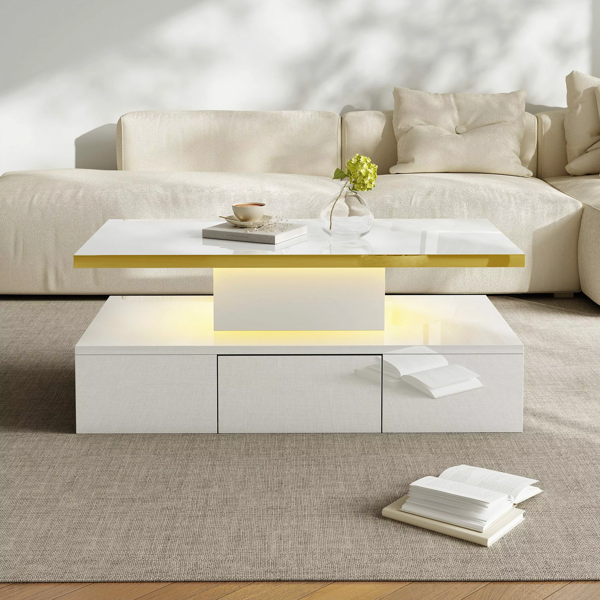 Merax Couchtisch hohcglanz mit LED-Beleuchtung, Beistelltisch günstig online kaufen