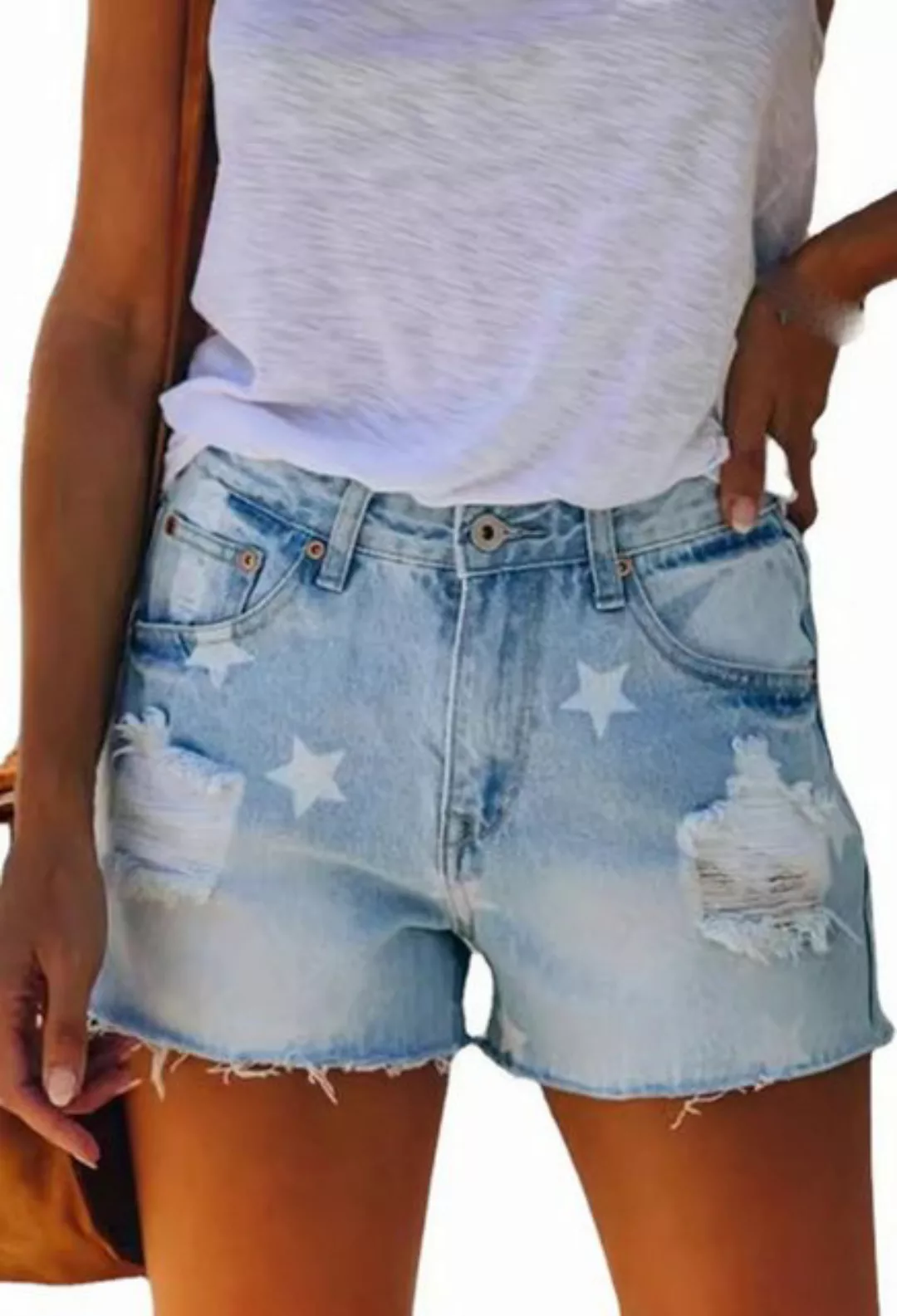 CHENIN Jeansshorts Damen-jeansshorts mit fünfeckigem aufdruck und zerrissen günstig online kaufen