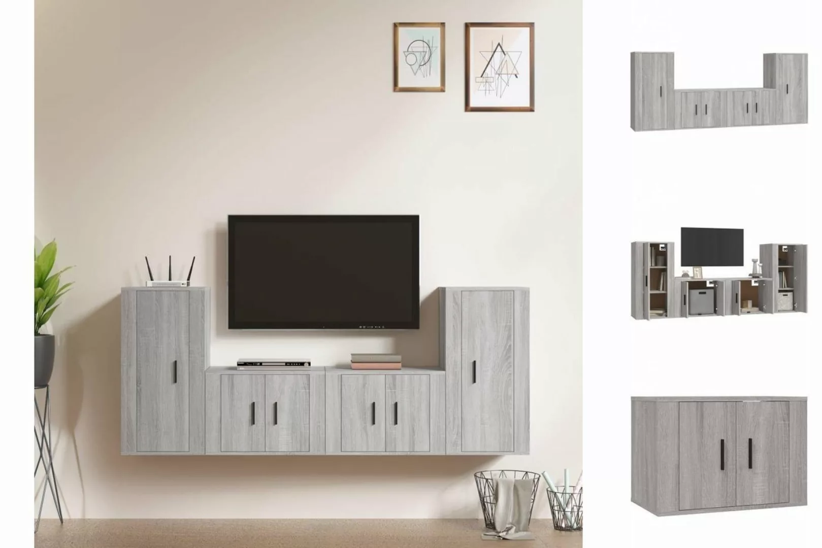 vidaXL TV-Schrank 4-tlg TV-Schrank-Set Grau Sonoma Spanplatte TV-Lowboard F günstig online kaufen