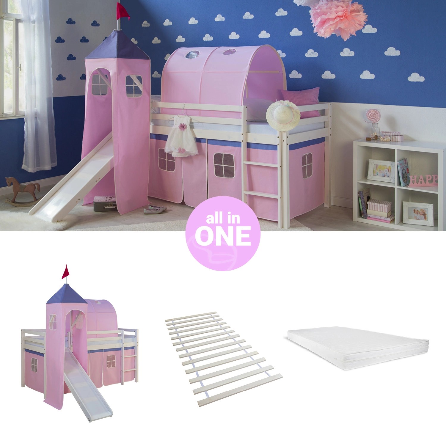 Homestyle4u Hochbett Kinderbett mit Leiter und günstig online kaufen