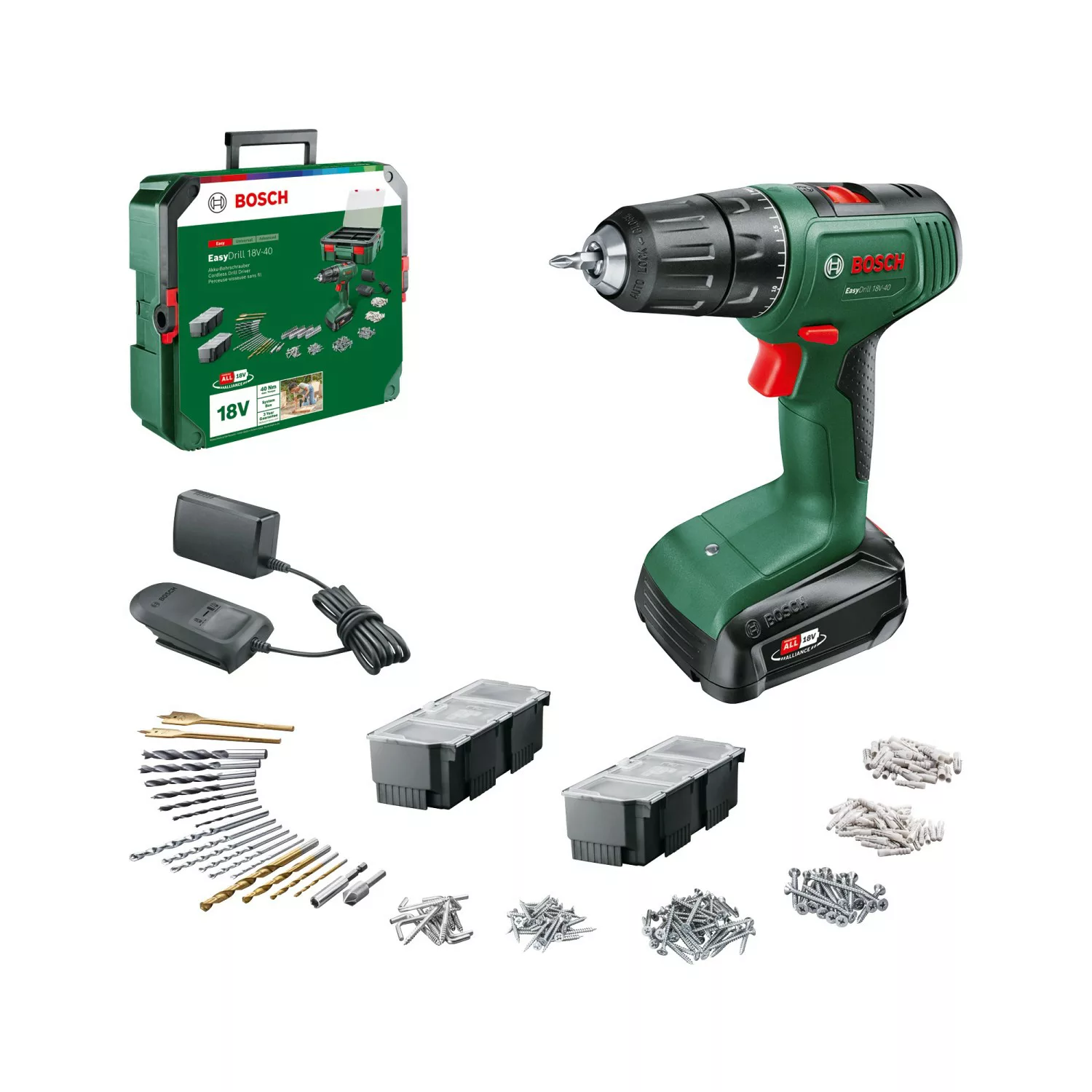 Bosch Akkubohrschrauber EasyDrill 18 V-40 in der Systembox mit 241 Zubehöre günstig online kaufen