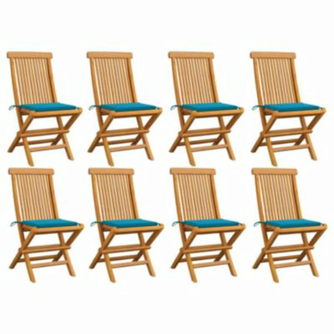 Gartenstühle Mit Blauen Kissen 8 Stk. Massivholz Teak günstig online kaufen