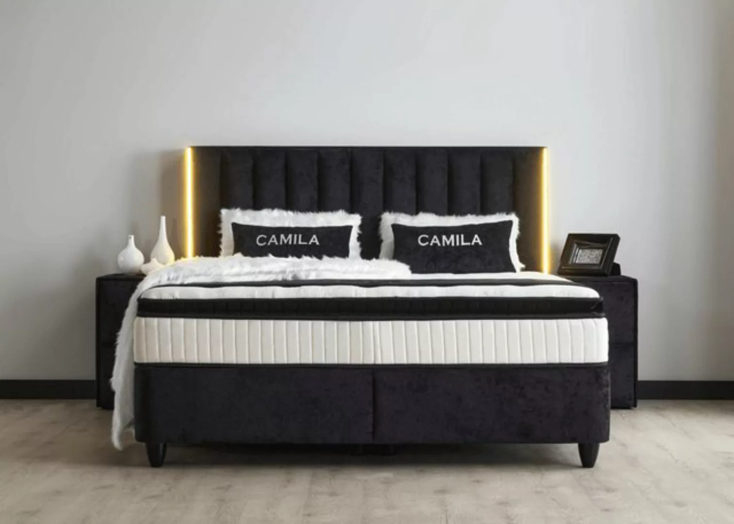 abc bedding Boxspringbett Komfortbett CAMILA im stilvollen schwarzen Stoffd günstig online kaufen