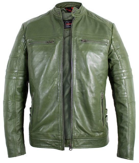 MDM Lederjacke Freizeit Herren Biker Echtleder Lamm Lederjacke In Grün Herr günstig online kaufen