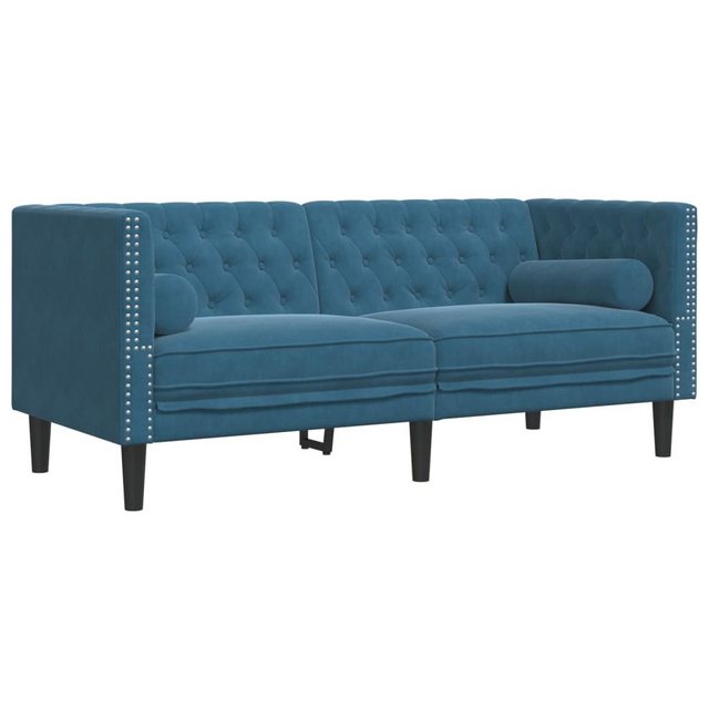 vidaXL Sofa Chesterfield-Sofa mit Nackenrollen 2-Sitzer Blau Samt günstig online kaufen