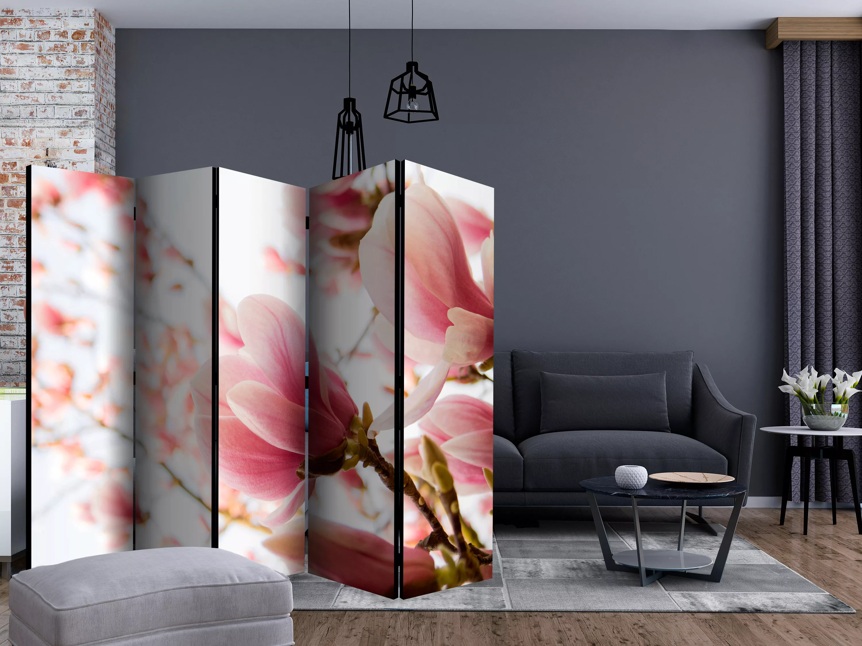 5-teiliges Paravent - Pink Magnolia Ii [room Dividers] günstig online kaufen