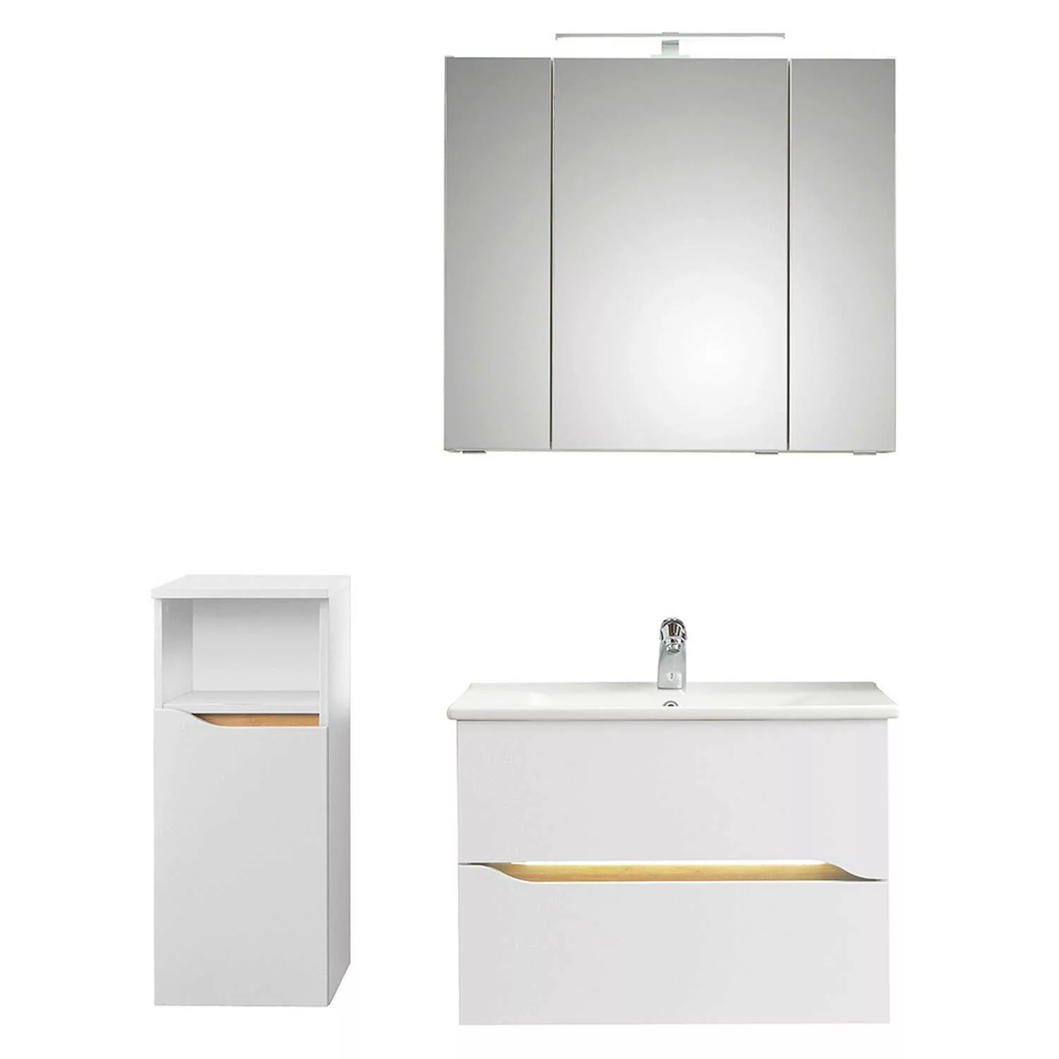 Badezimmer Set, 3-teilig, mit Griffbeleuchtung QUEIMADOS-66 in Weiß Glanz m günstig online kaufen