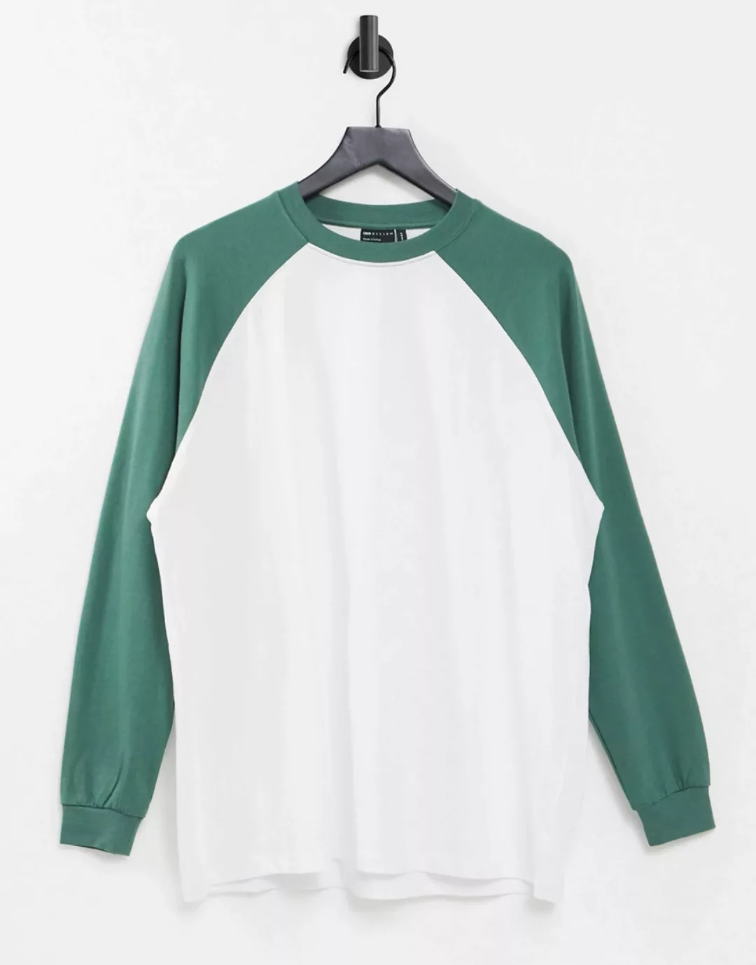 ASOS DESIGN – Langärmliges Oversize-Shirt mit kontrastierenden Raglanärmeln günstig online kaufen