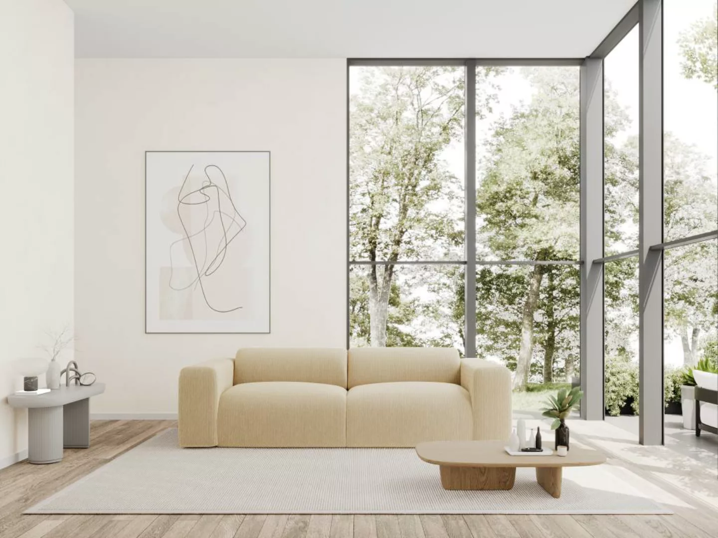 Sofa 4-Sitzer - Strukturstoff - Beige - POGNI von Maison Céphy günstig online kaufen