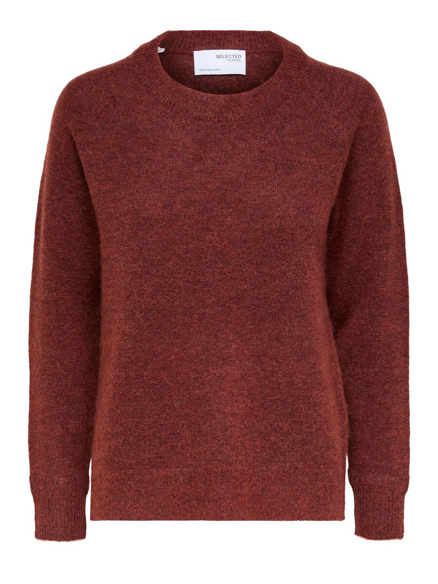 SELECTED Rundhalsausschnitt Woll Pullover Damen Violett günstig online kaufen