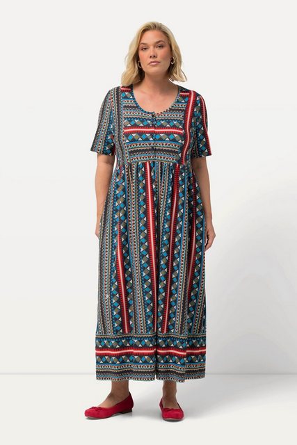 Ulla Popken Maxikleid Jerseykleid Bordüre A-Linie Rundhals Halbarm günstig online kaufen