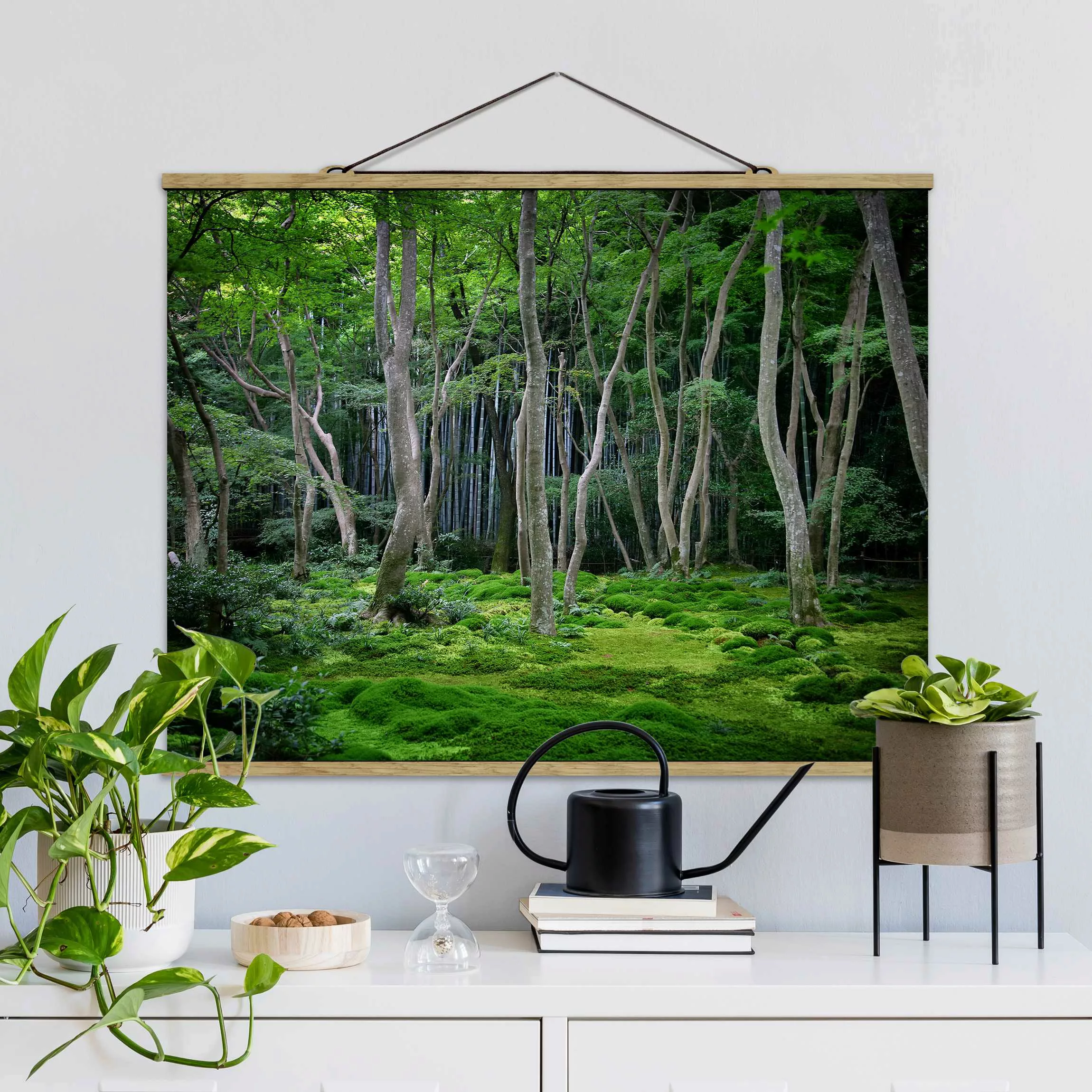 Stoffbild Wald mit Posterleisten - Querformat Japanischer Wald günstig online kaufen