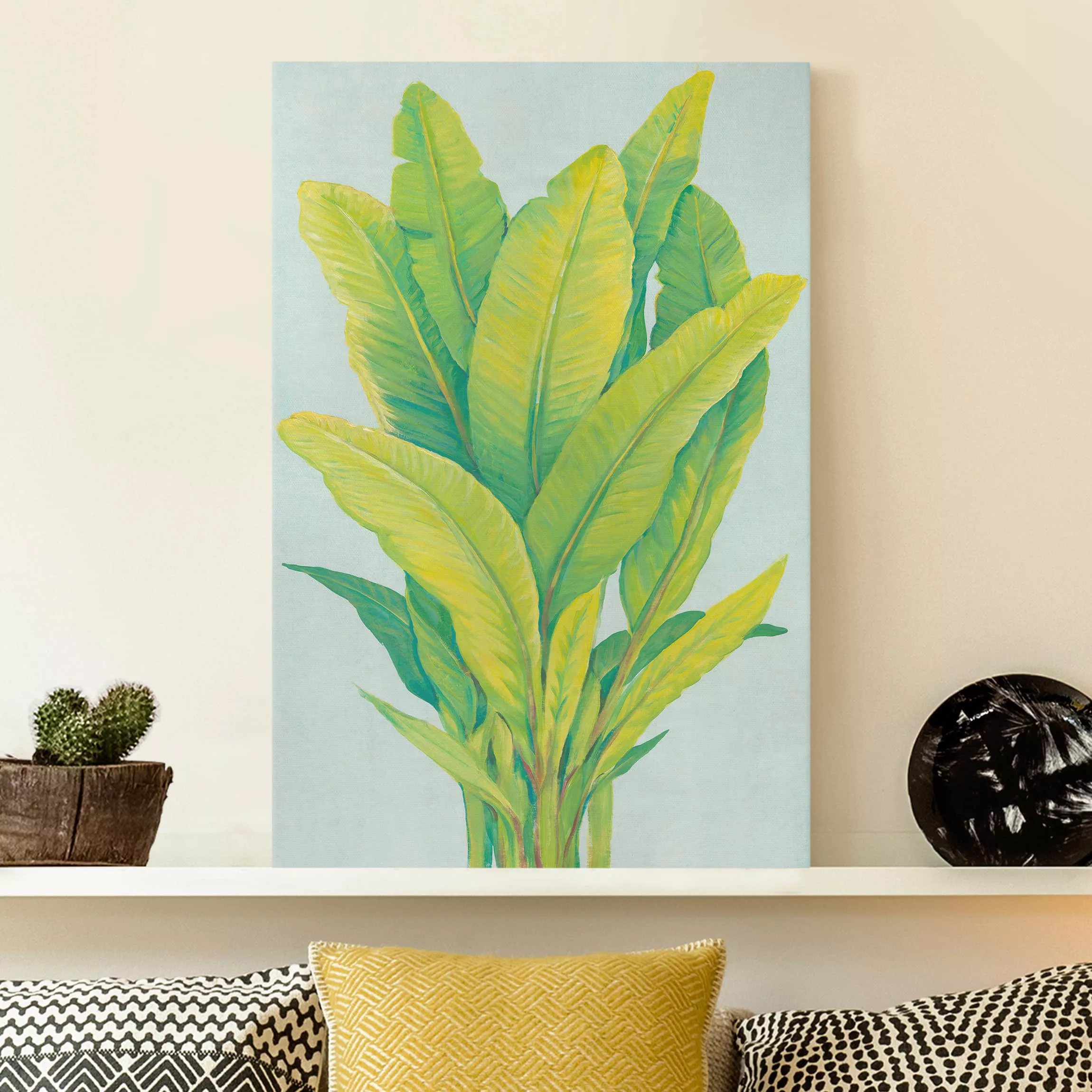 Leinwandbild Botanik - Hochformat Gelbgrüne Bananenblätter günstig online kaufen